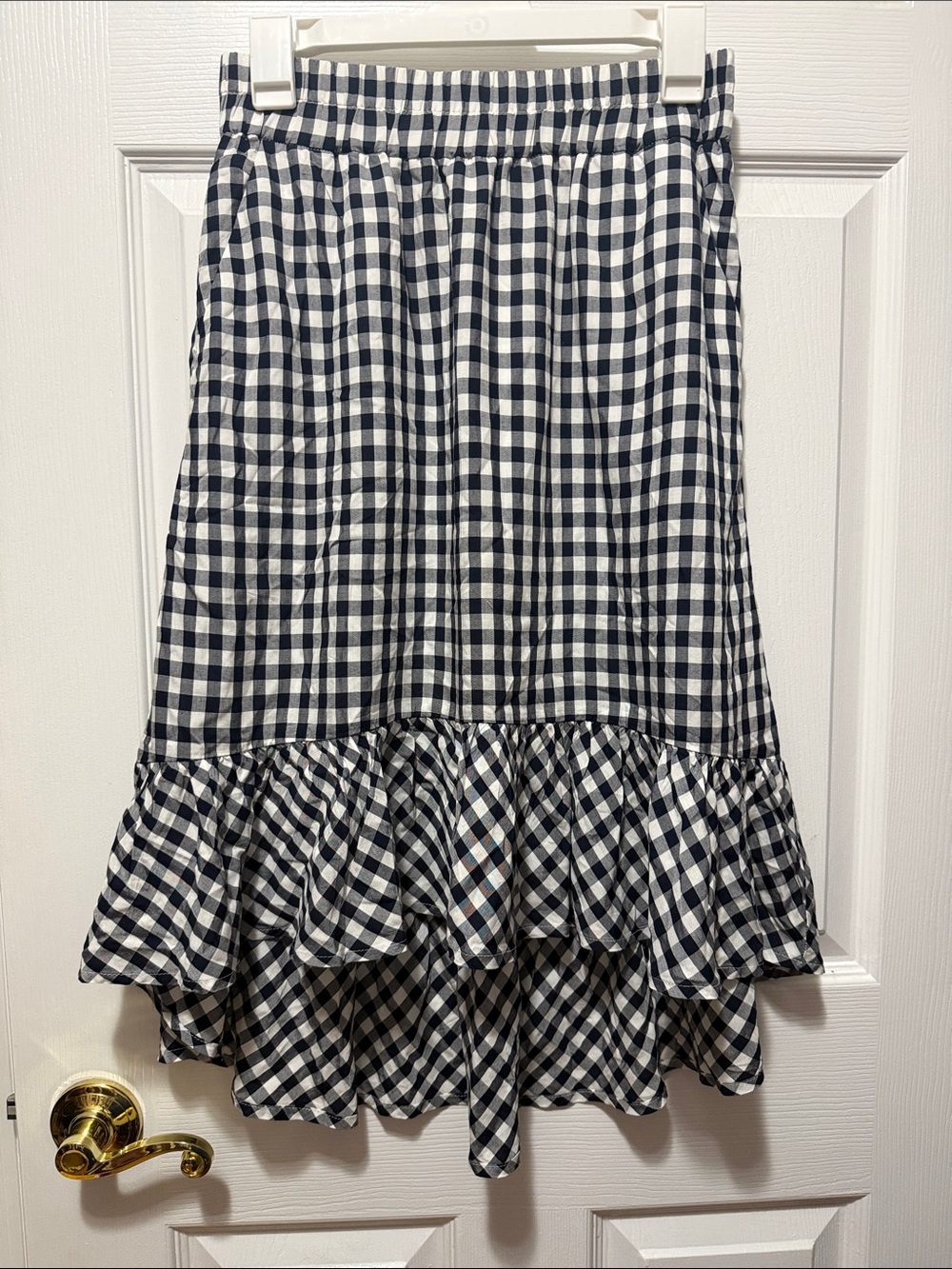 J. Crew Black & White Gingham High-Low Ruffle Skirt